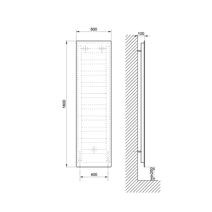 Pure technische tekening 500×1800 mm