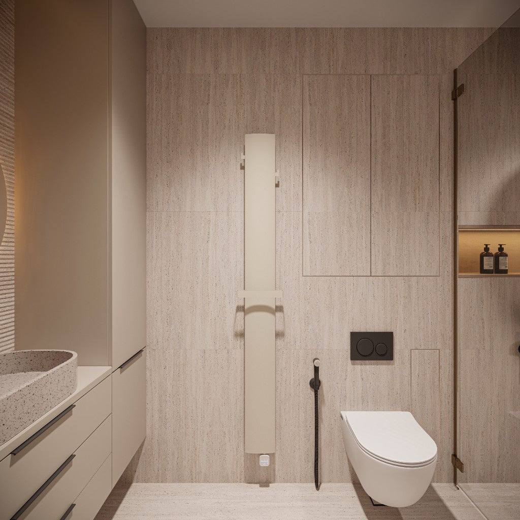 Stilo soft linen 1800x170 — designradiator front in badkamer