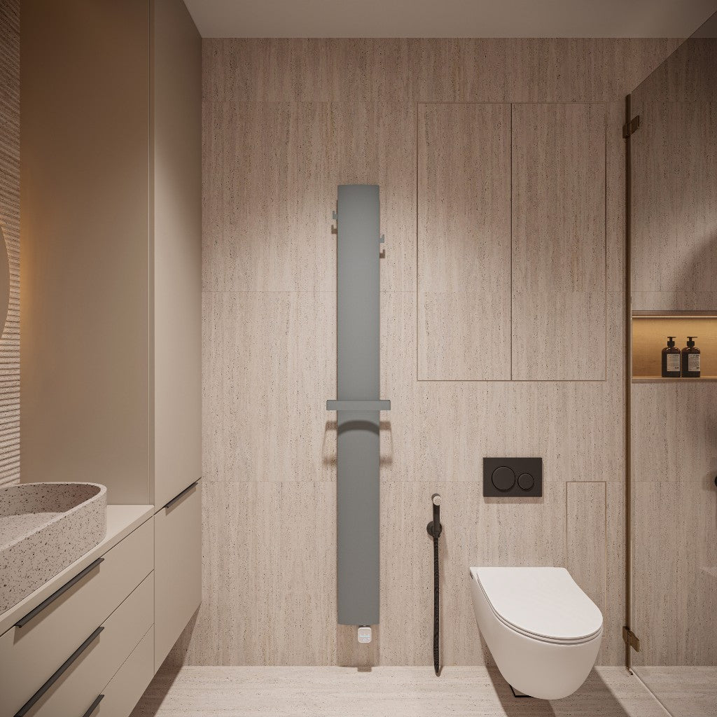 Stilo stone grey 1800x170 — designradiator front in badkamer
