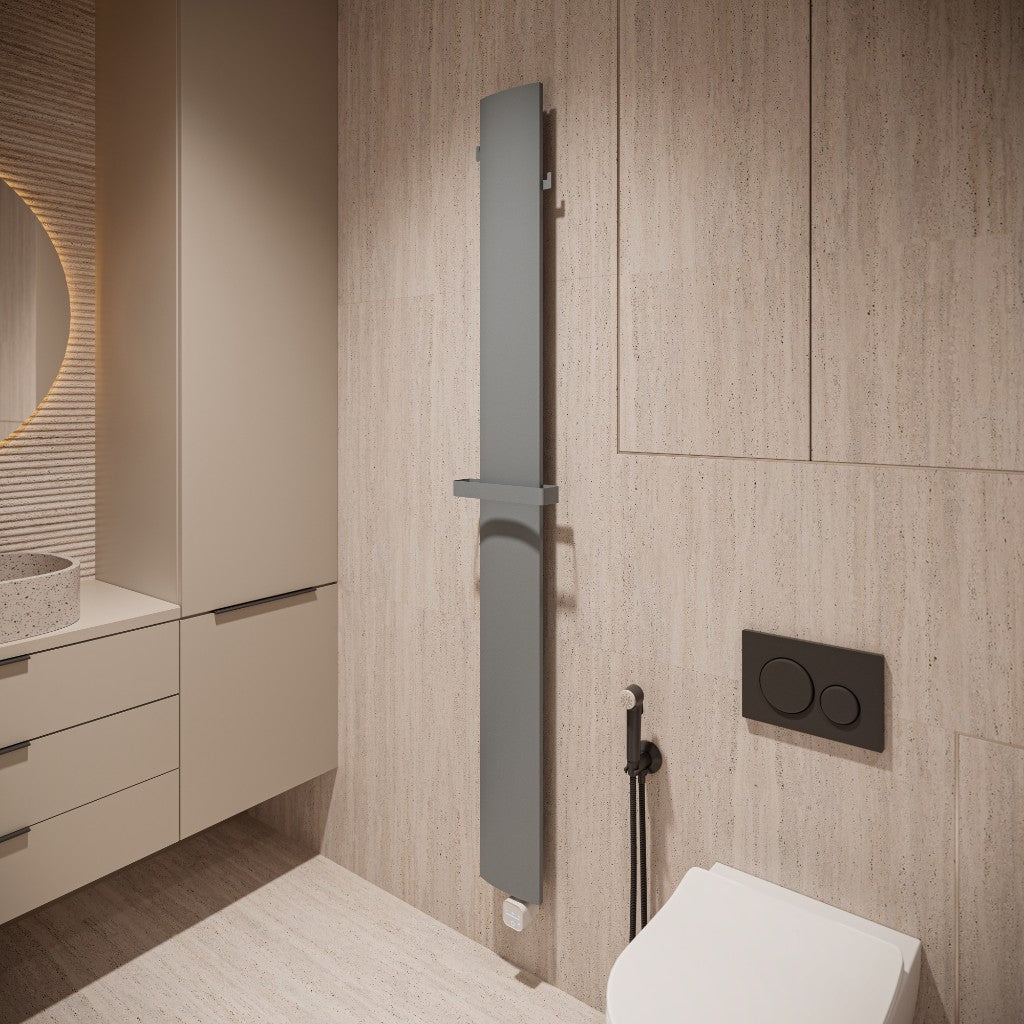 Stilo urban taupe 1800x170 — schuin aanzicht in badkamer